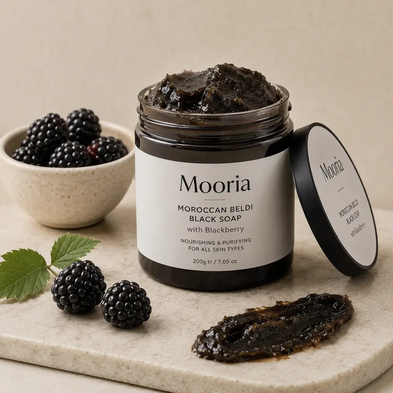 Mooria group Fine Ceramic Masterpiece - Moroccan Beldi Black Soap with Blackberry