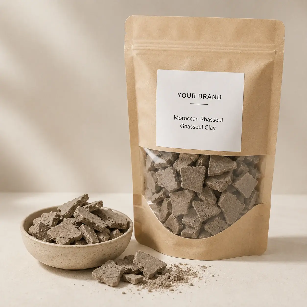 Mooria group Fine Ceramic Masterpiece - Organic Moroccan Rhassoul Clay (Ghassoul) Bulk Wholesale & OEM Private Label