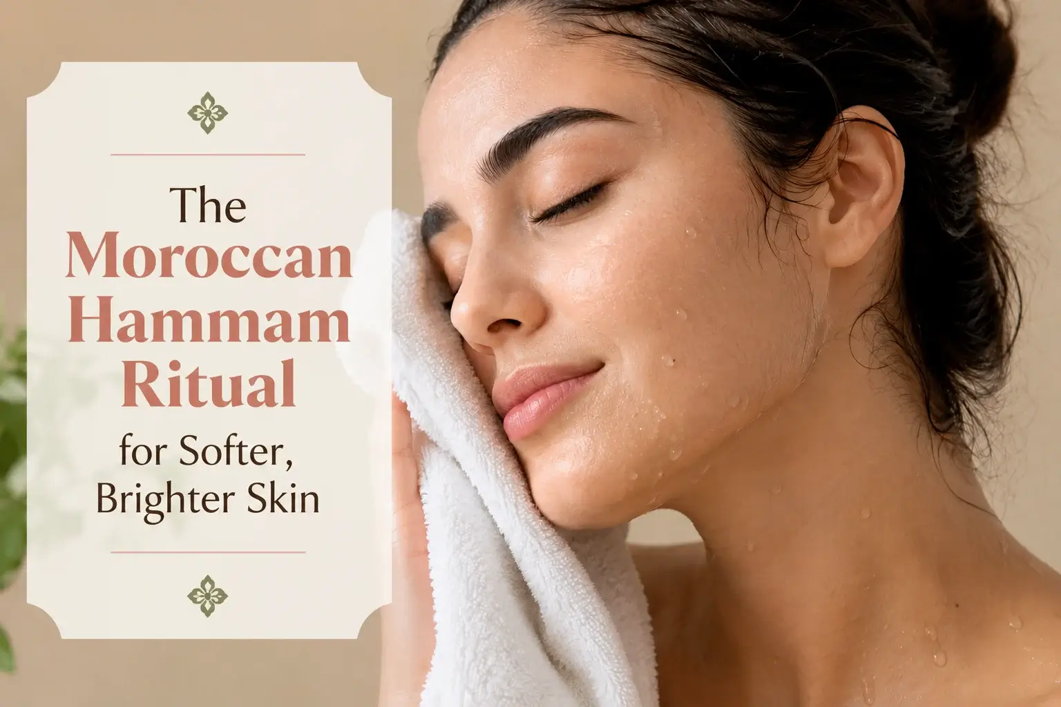 Glowing skin with water droplets and cotton towel, clean .