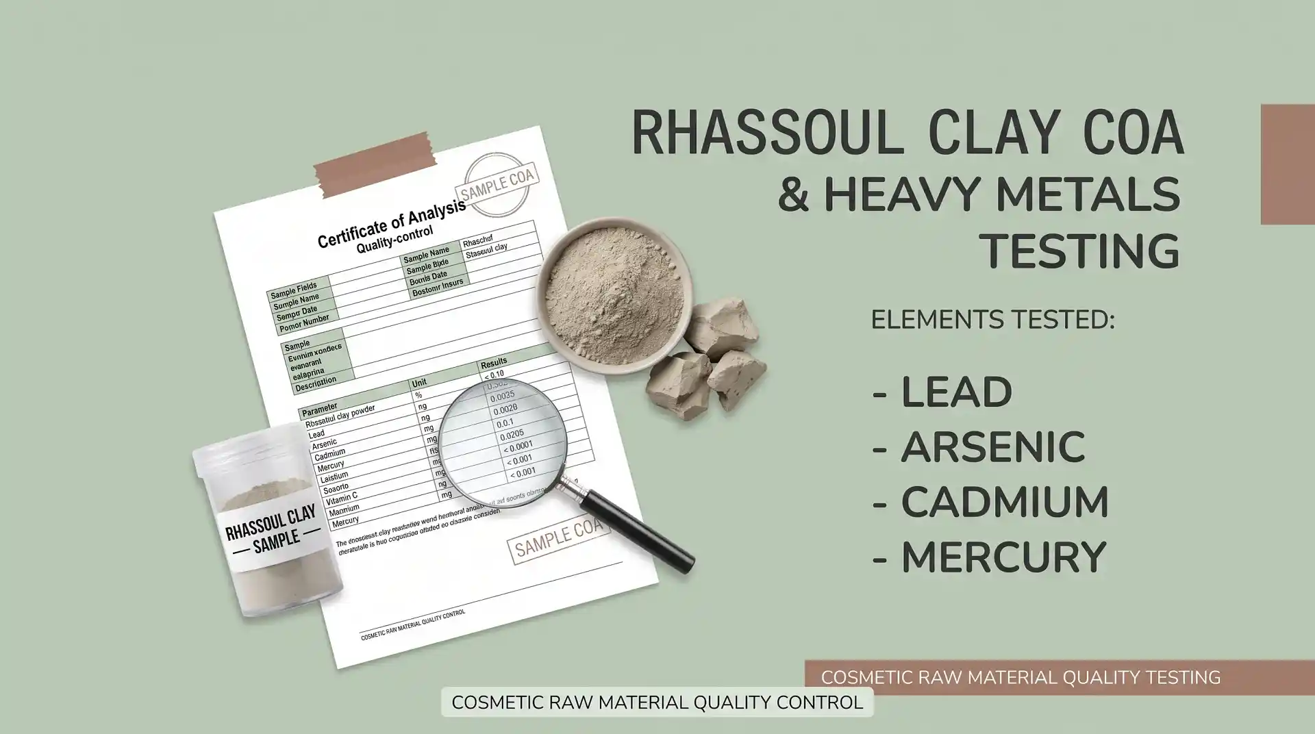 Rhassoul clay COA and heavy metals test