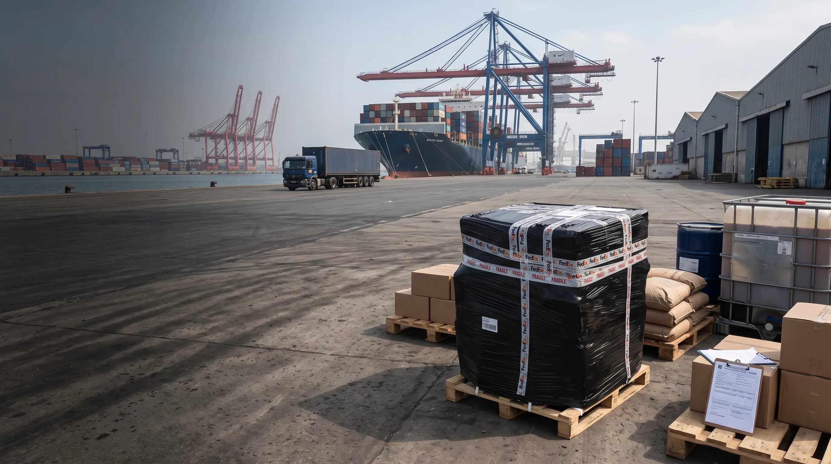 Export containers being loaded at a Moroccan port