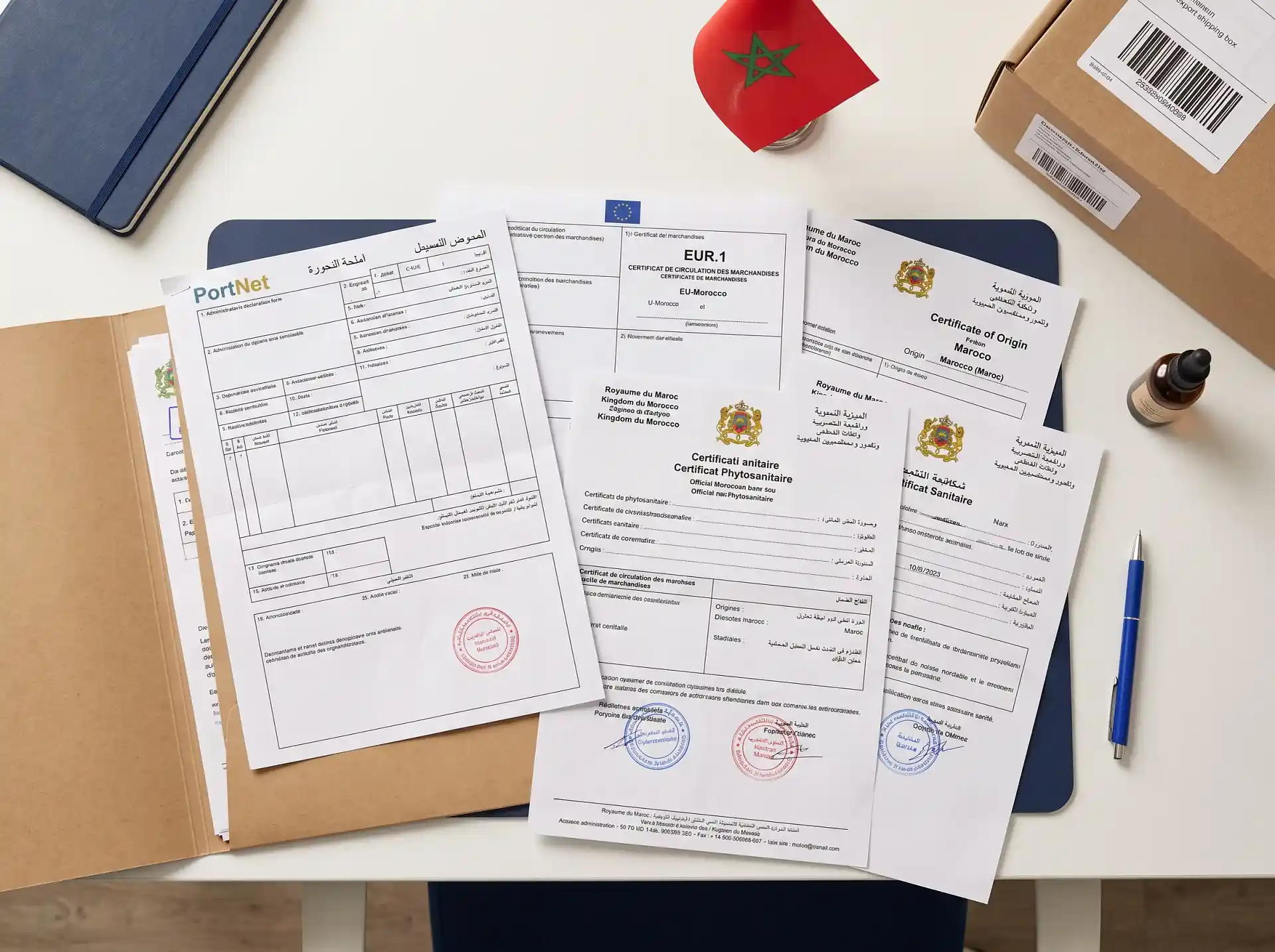 Customs clearance documents and EUR.1 certificate for export from Morocco